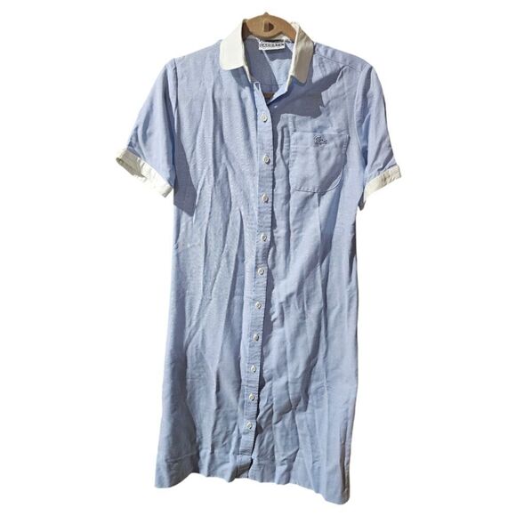 70s Vintage DAVID CRYSTAL LACOSTE Blue White Short‎ Sleeve Dress - Size 8 - Picture 1 of 10